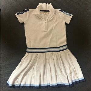Hope & Henry White Knit Polo Dress with Navy Trim - Girls